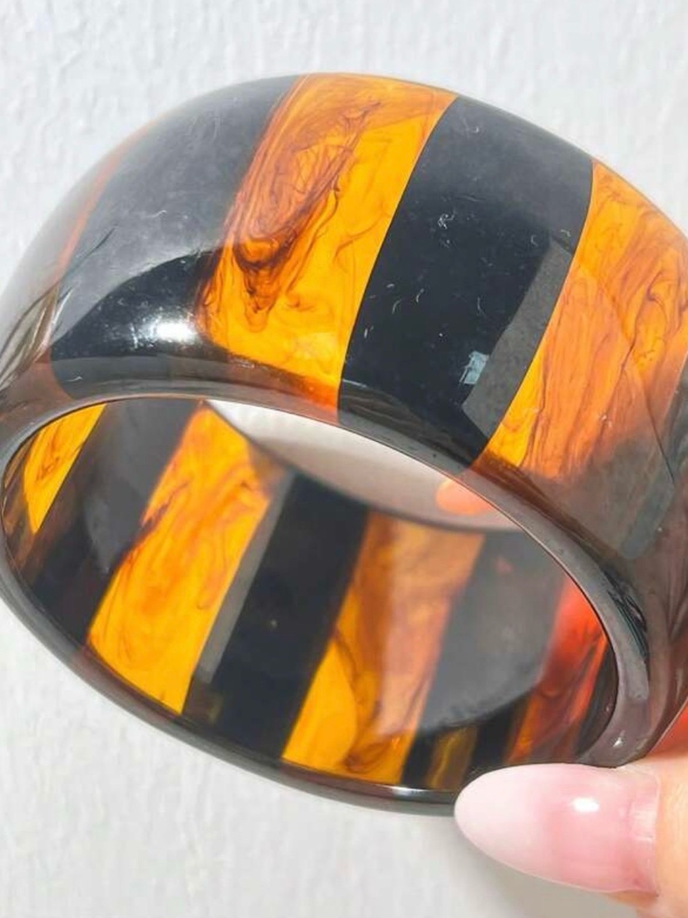 Black and Amber Striped Resin Bangle Bracelet